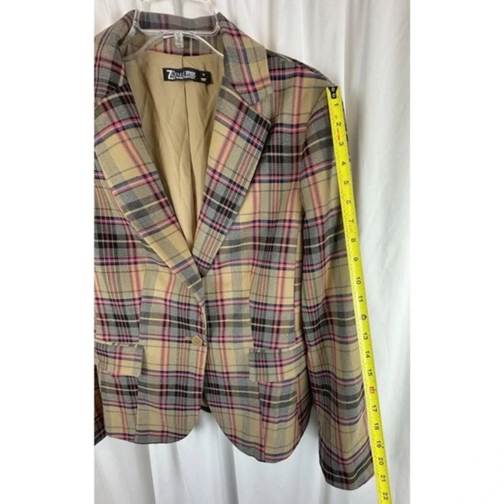 7th Ave Design Studio New York & Co Plaid Blazer Pink Tan Grey 10 Preppy 65-16 - Picture 6 of 14